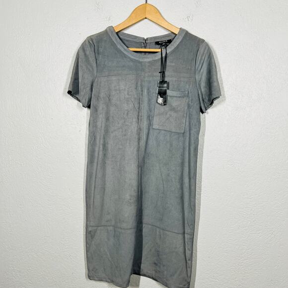 NEW! Allen B x Allen Schwartz Faux Suede Pocket Tee Dress Casual Mini Cap Slv- M - Picture 5 of 5